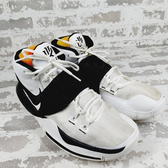 Nike Kyrie 6 White Black Lace Up Logo Basketball Mid Top Sneakers V783 - Picture 4 of 12
